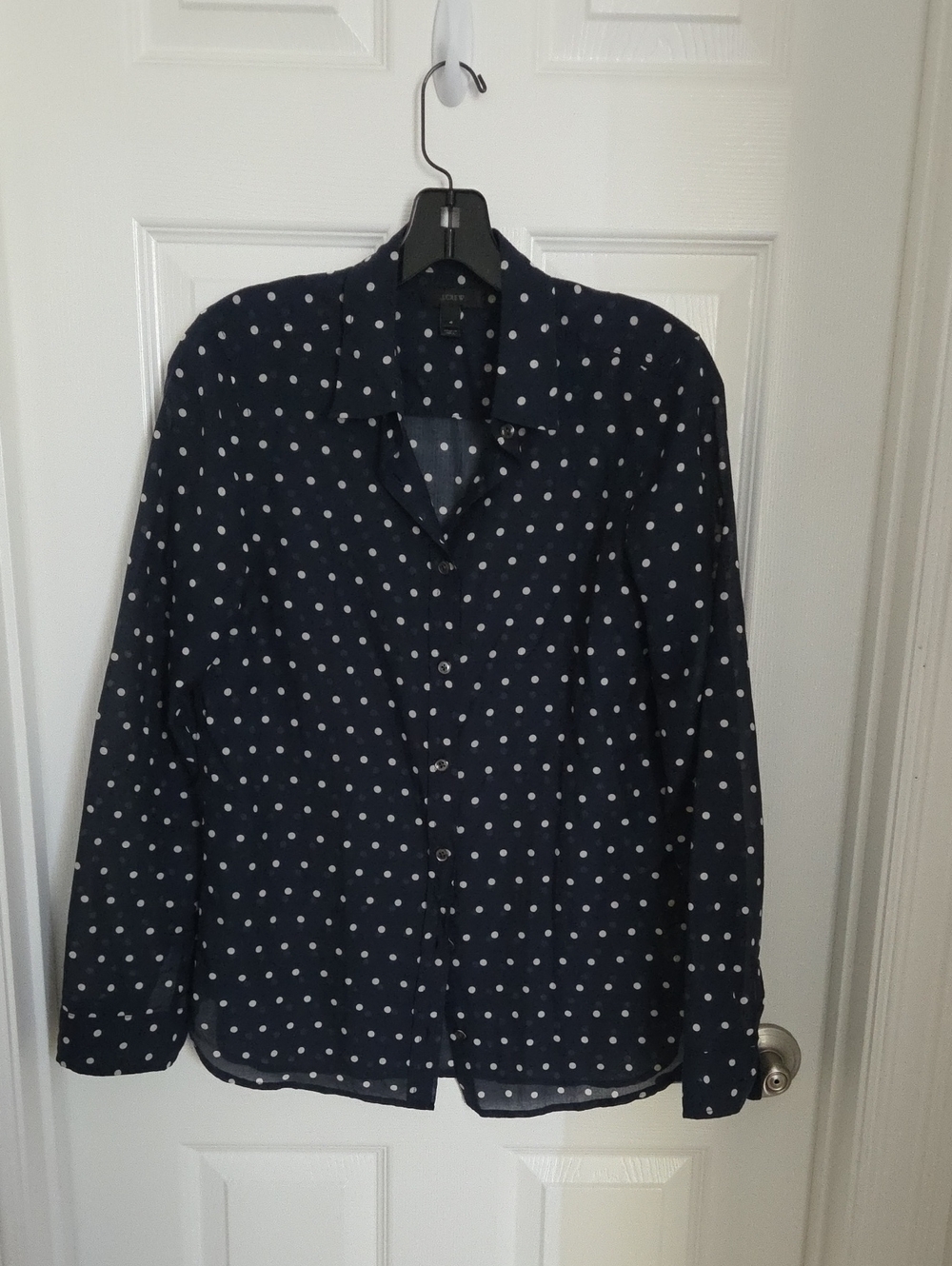 J. Crew Navy Polka Dot Sheer Buttondown Shirt. Size 4.